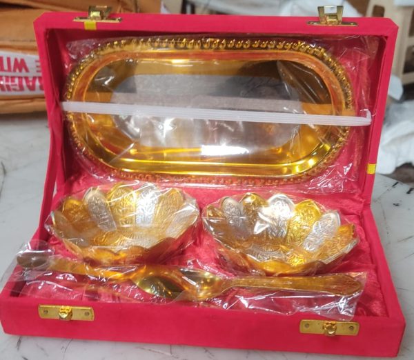 Prisha India Craft Gold And Silver Plated Serving Set 5 Pcs