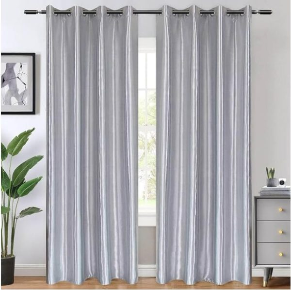 Silver Curtains Room Darkening Faux Silk Curtain Drapes Pack Of 2