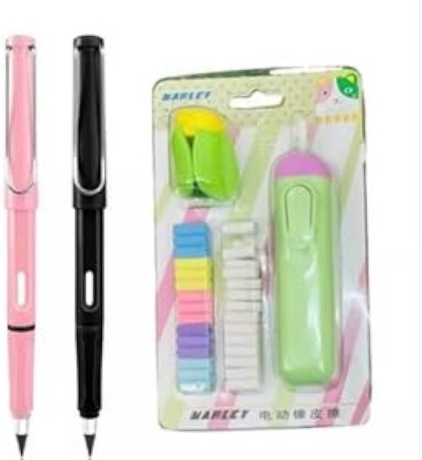 Rhinetoys Pencils And Electric Eraser Non Sharp Reusable Inkless Set