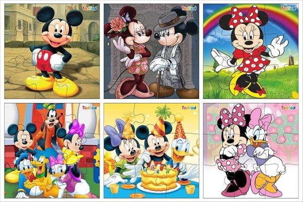 Todfod Wooden Jigsaw Puzzles Toy For Kids Children, Mickey Mouse 54 Pieces 6 In 1 Jigsaw Puzzles