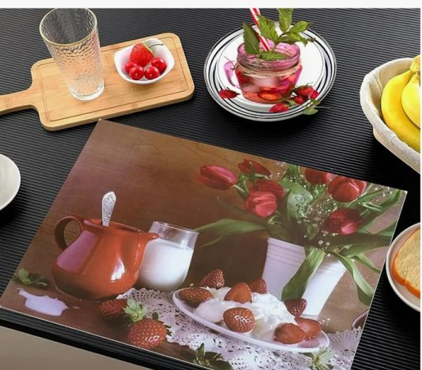 Printed Reversible Placemat Size 30 X 45 Cms Set Of 3 Pcs Dining Table Shape Chloride Rev 09 Multi Colour