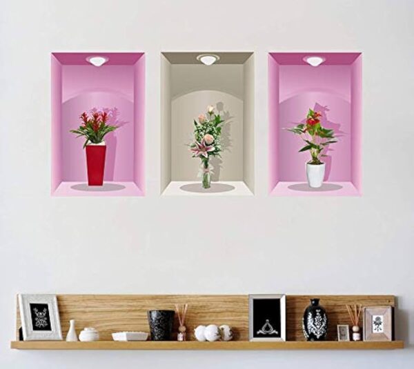 3 Pieces 3D Beautiful Decal Flower Pot Design Wall Sticker