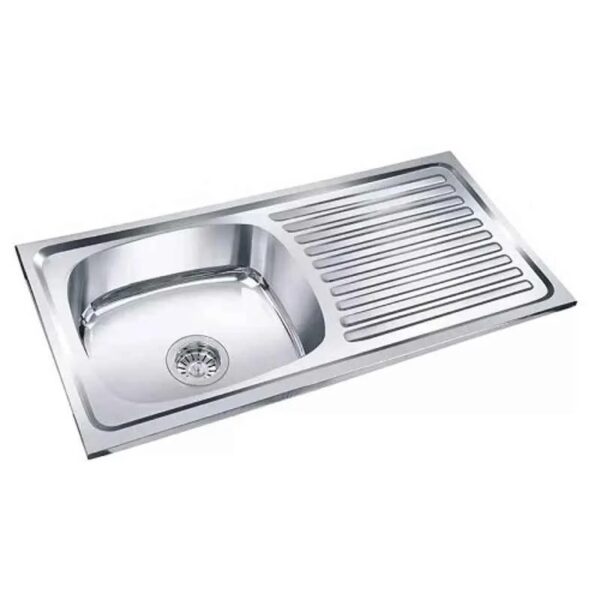 Prestige 37X18X8 Inch Stainless Steel Silver Single Bowl Kitchen Sink With Drainboard