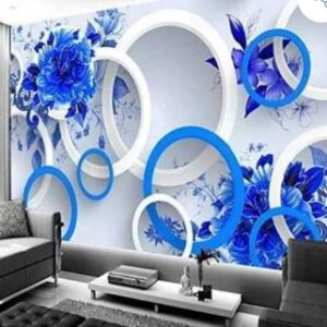 Waterproof 3D Wallpaper In Blue And White Color For Wall Covering