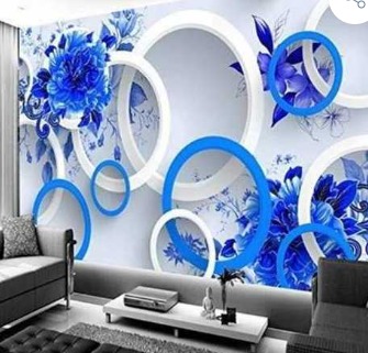 Waterproof 3D Wallpaper In Blue And White Color For Wall Covering