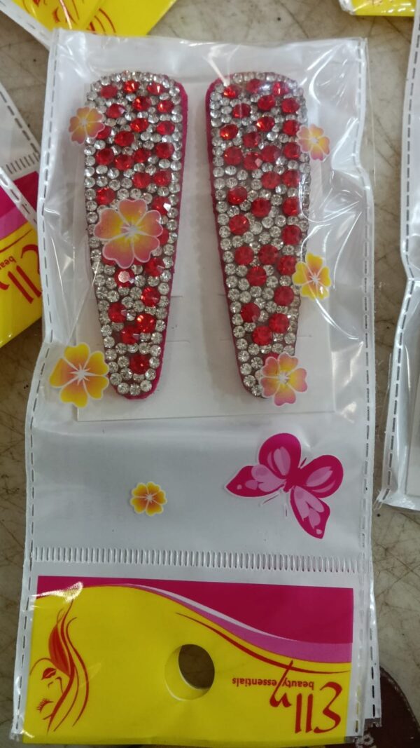 Kids Designer Hair Clips Silver Red Pack Of 2