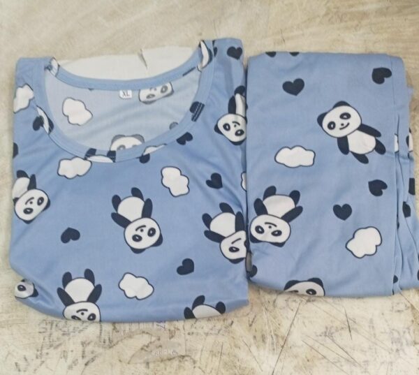 Panda Printed Night Suit For Women Blue Size Xl