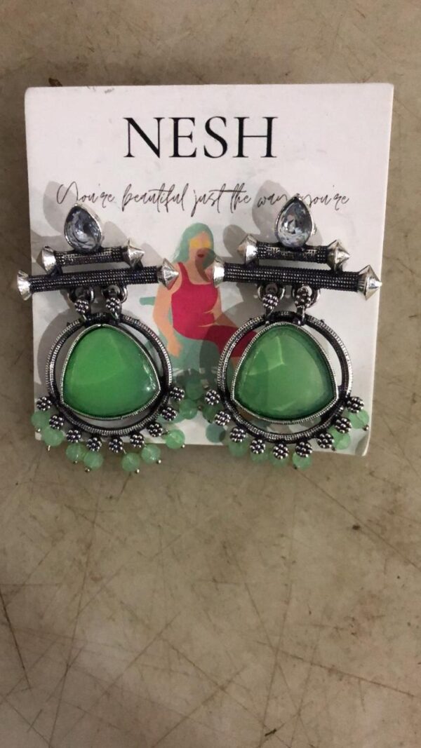 Earrings For Women Color Green Silver