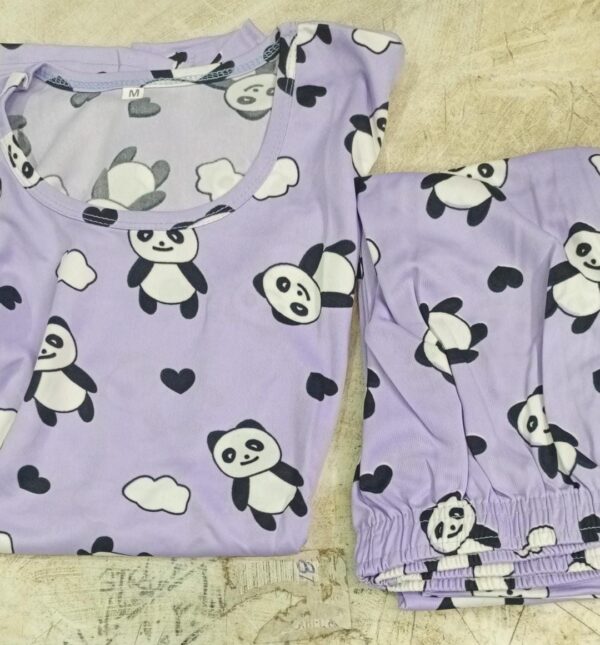 Panda Print Night Suit For Women Lavender Colour Size M