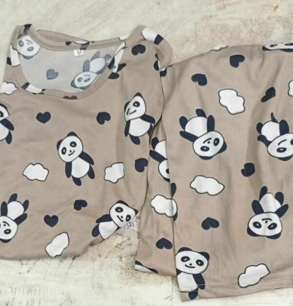 Panda Print Night Suit For Women Brown Colour Size M