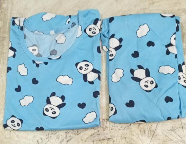 Panda Print Night Suit For Women Sky Blue Colour Size Xl