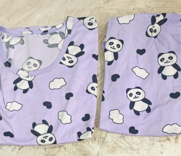 Panda Print Night Suit For Women Lavender Colour Size Xl