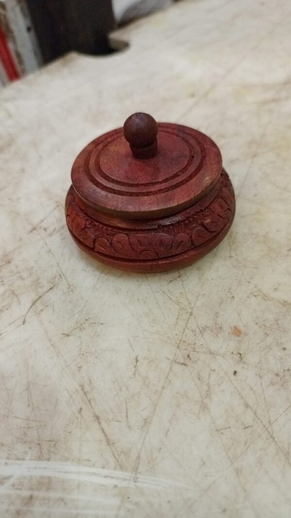 Wooden Brown Round Small Handcrafted Kumkum Box