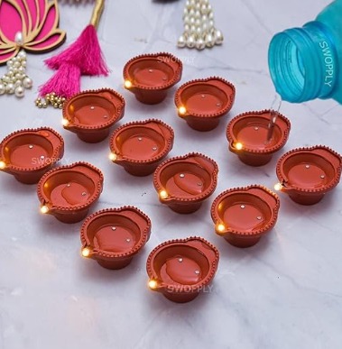 Water Sensor Diya For Home Decoration 12 Pcs Brown