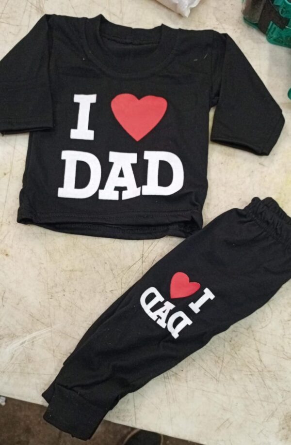 I Love Dad Black Printed Cotton Full Sleeve T Shirt And Pant Clothing Set Size 1 To 2 Yrs