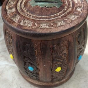 Unique Wood Art Handmade Wooden Barrel Money Piggy Bank Coin Box