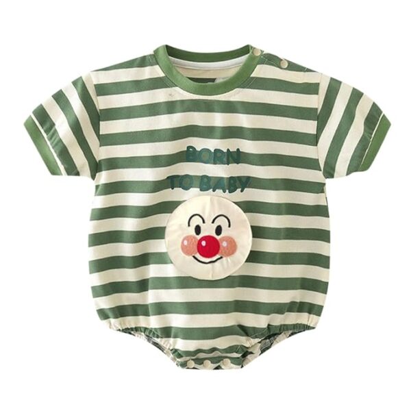 Hopscotch Boys Cotton And Spandex Stripe Print Bodysuit In Green Color Size 73