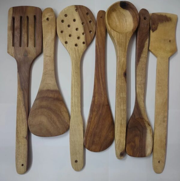 Wooden Serving & Cooking Kitchen Spoons Set Of 7 Kitchen Tool Set Brown Spatula