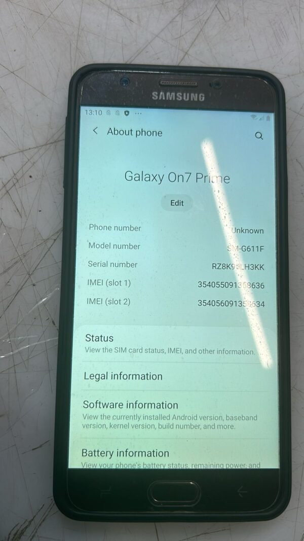 Used Samsung Galaxy On 7 Prime Smart Phone Black 4B Ram 64Gb Rom Imei No 354055091358636 Without Box And Accessories