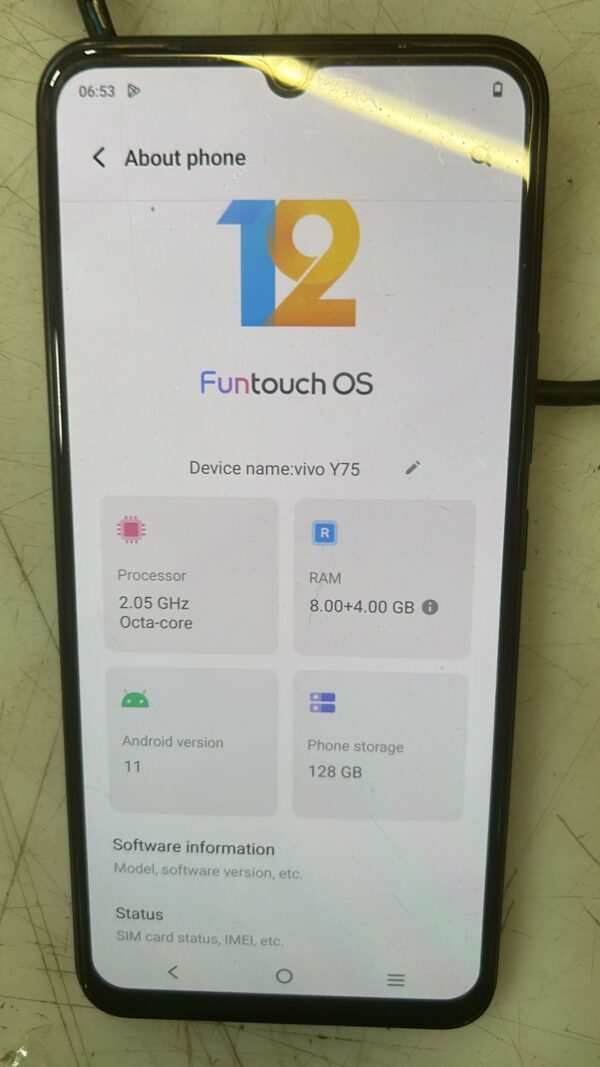 Used Mobile Vivo Y75 Smartphone 8Gb Ram 128Gb Rom Imei No 865700057015397 Without Box And Accessories