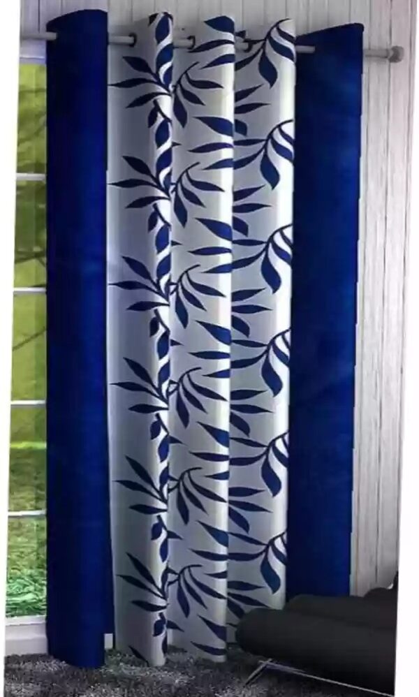 7 Feet Single Door Curtain Flower Printed Blue