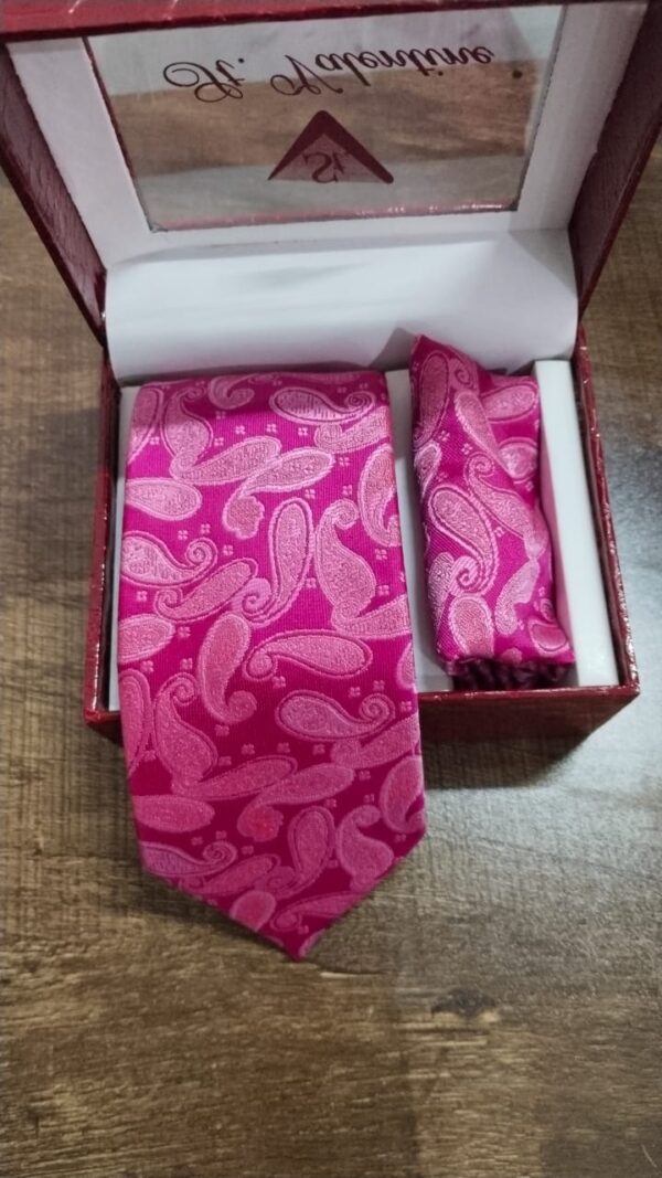 St Valentine Men Formal Solid Tie And Silk Pocket Square Cufflinks Set Pink Color