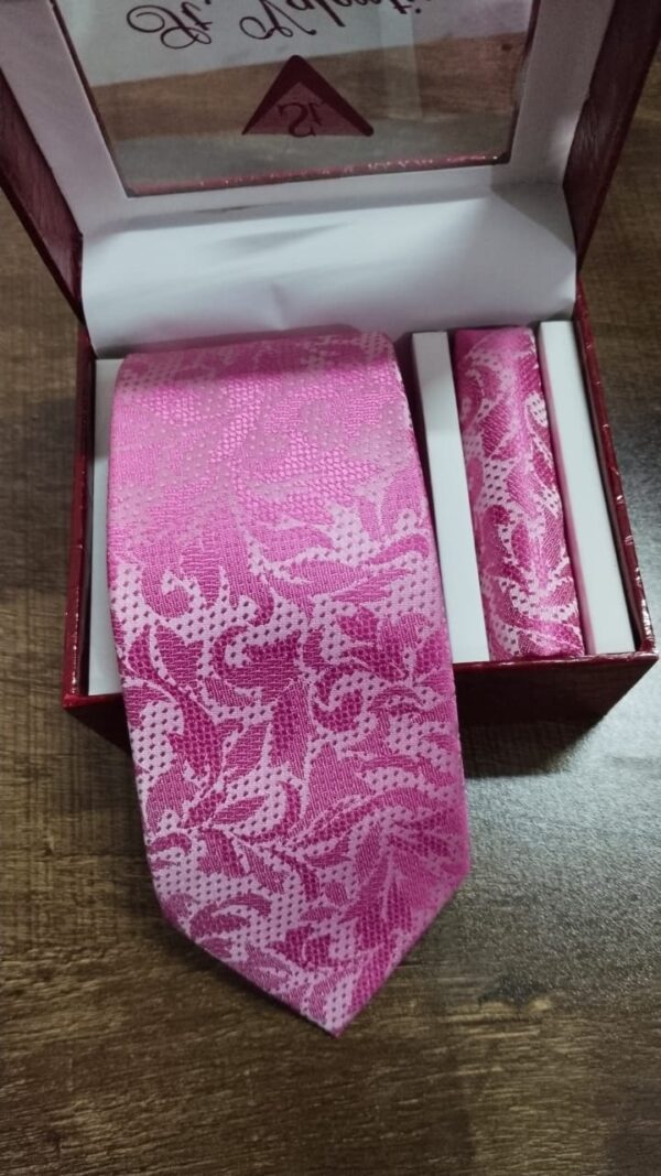 St Valentine Men Formal Solid Tie And Silk Pocket Square Cufflinks Set Pink