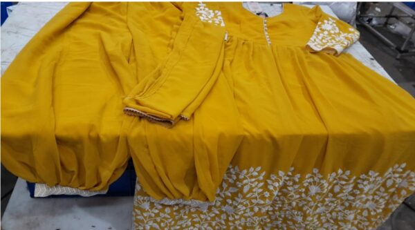 Yellow Colour Frock And Afgani Salwar Set Size Xl