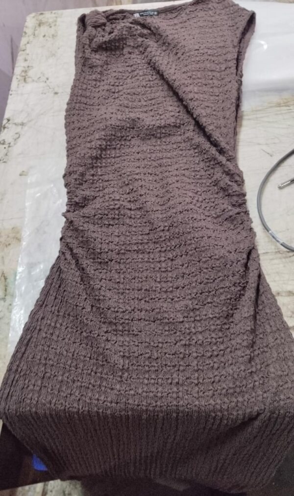 Zara Long Textured Dress Brown Color Size M