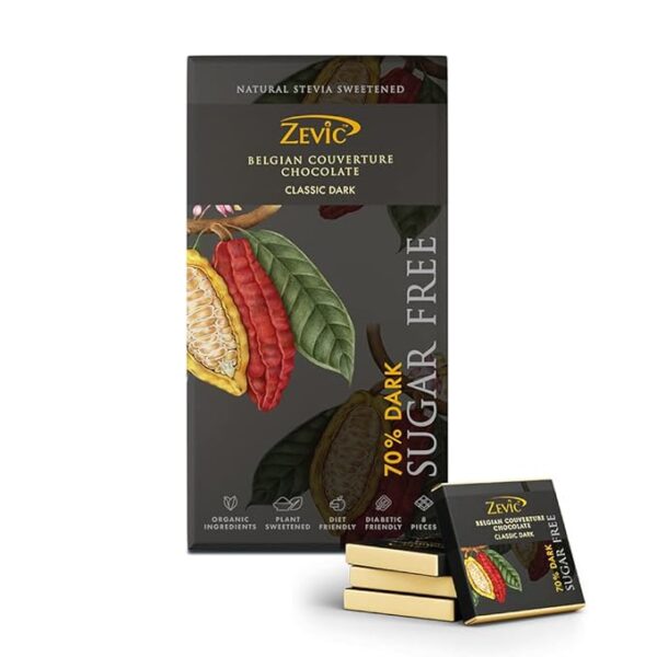 Zevic Chocolate Sugar Free With Dark Chocolate Classic Belgian Dark Chocolate Bar 96G