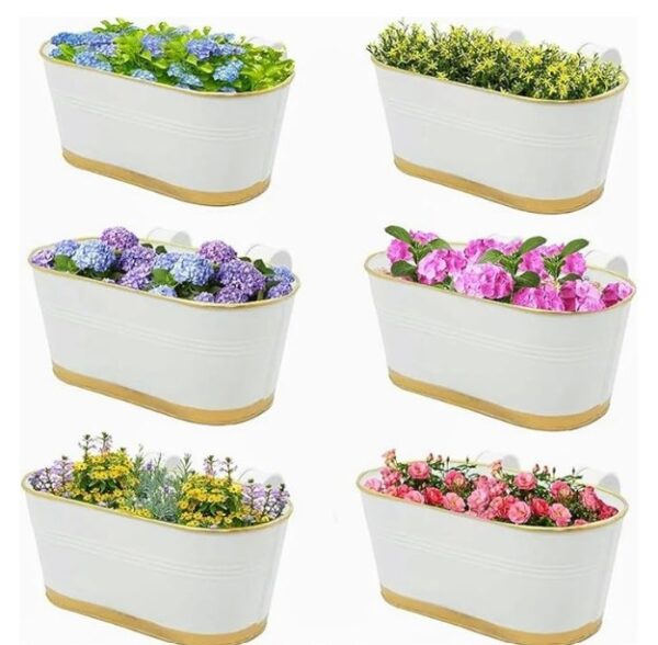 12 Inches Balcony Railing Planter Hanging Flower Pots For Grills Set Of 6 White