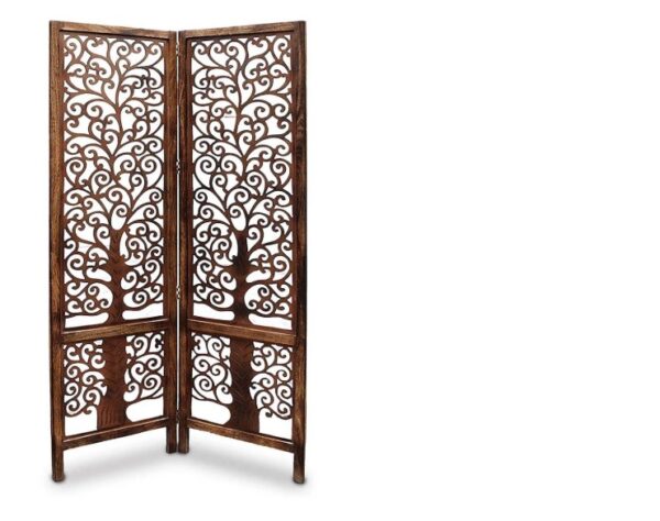 Wooden Handcrafted 2 Panel Brown Wooden Room Partition Divider 22X72 Inch