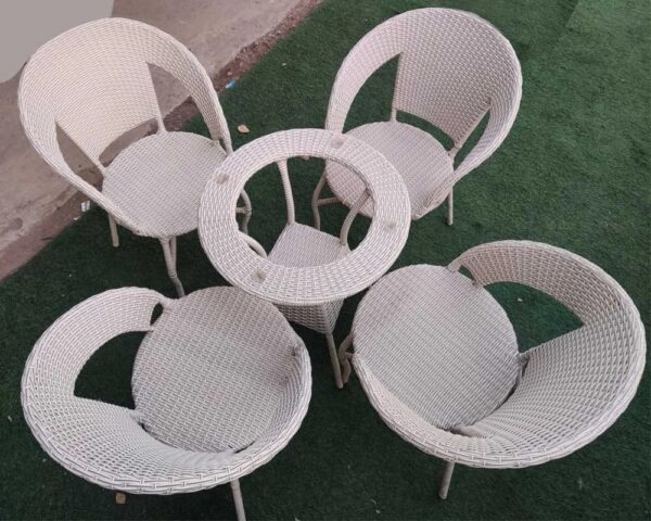 4 Seater Cane Coffee Chair White Color Table Set Without Glass