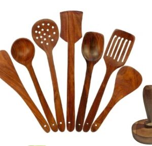 Wooden Serving Spoon With Potato Masher 8 Pcs