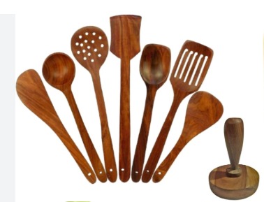 Wooden Serving Spoon With Potato Masher 8 Pcs