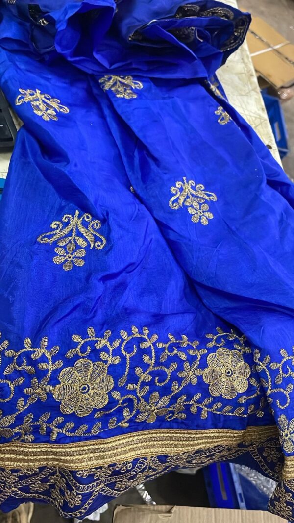 Women Blue Colour Saree With Golden Embroidery