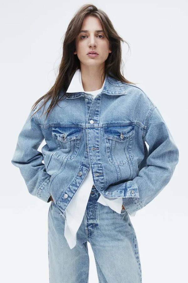 H andM Womens Blue Oversized Denim Jacket Size S