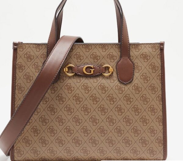 Guess Monogram Patterned Tote Bag Brown