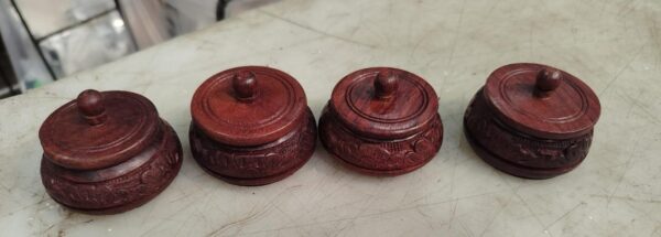 Wooden Hand Carved Kumkum Box Pack Of 4