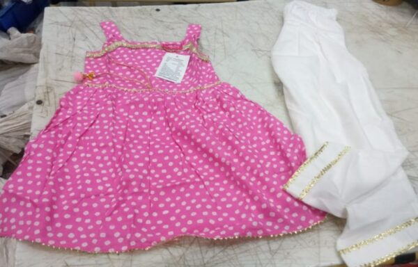 Girls Pink Printed Top And White Salwar For Kids Girls Size 5 To 6 Y