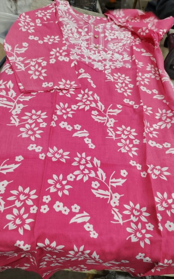 Pink And White Printed Kurta For Women Size Xxl