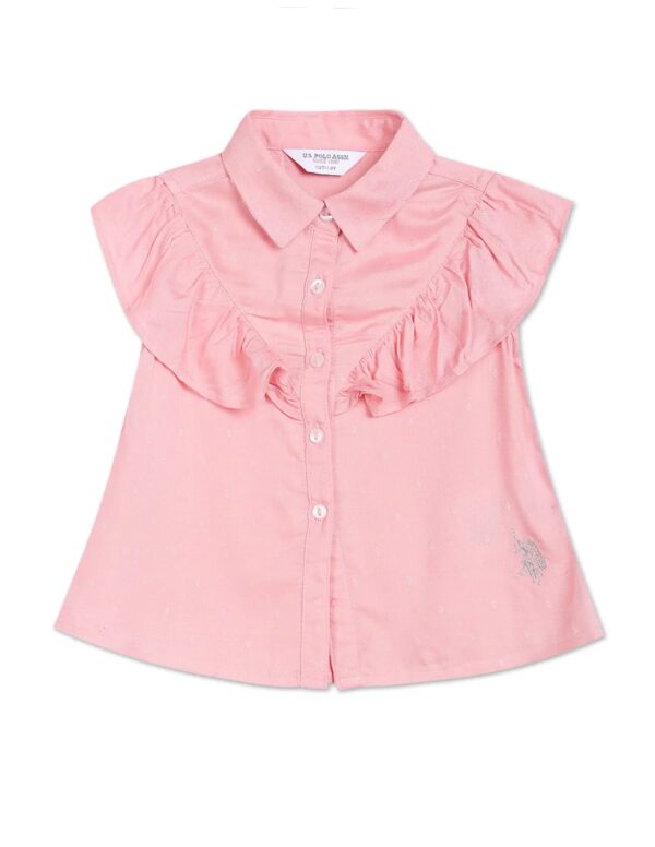 U S Polo Assn Kids Girls Button Down Shirt With Ruffles Size 3 To 4 Years