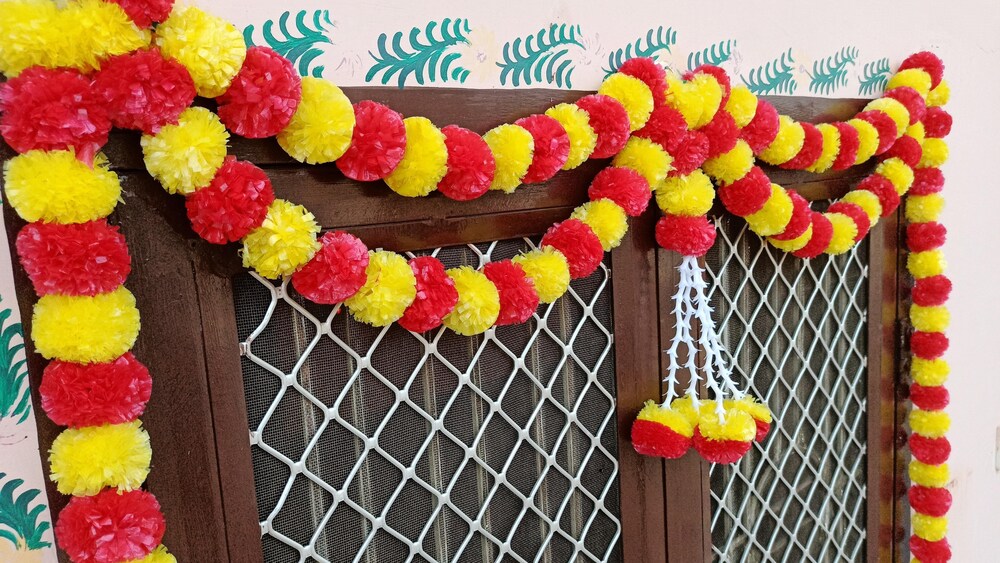 Nehal Arts Artificial Marigold Flowers And Tuberose Door Hangings Yellow Orange Toran Plastic
