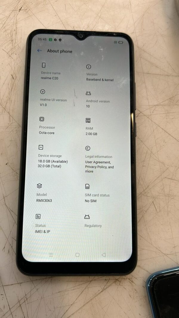 Used Realme C20 2Gb Ram 32Gb Rom Gray Color Imei No 860877052859279 Without Box And Accessories
