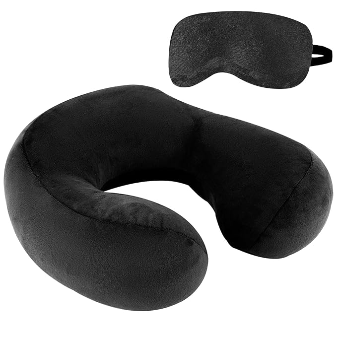 Trajectory Travel Neck Pillow With Sleeping Eye Mask Combo Black