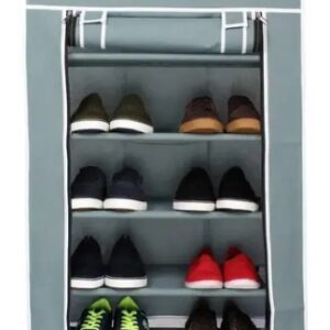 Multipurpose 4 Layer Shoe Rack With Cover Grey Colour