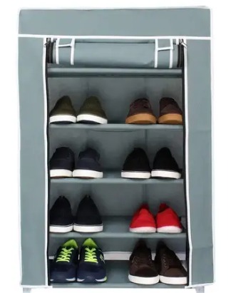 Multipurpose 4 Layer Shoe Rack With Cover Grey Colour