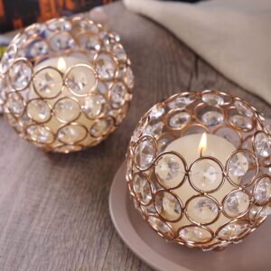 Forty Wings Set Of 2 Round Shape Crystal Tea Light Candle