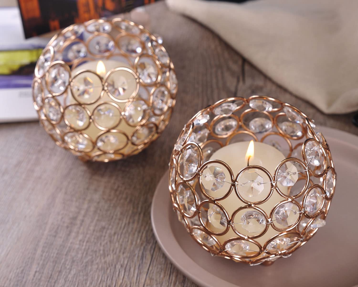 Forty Wings Set Of 2 Round Shape Crystal Tea Light Candle