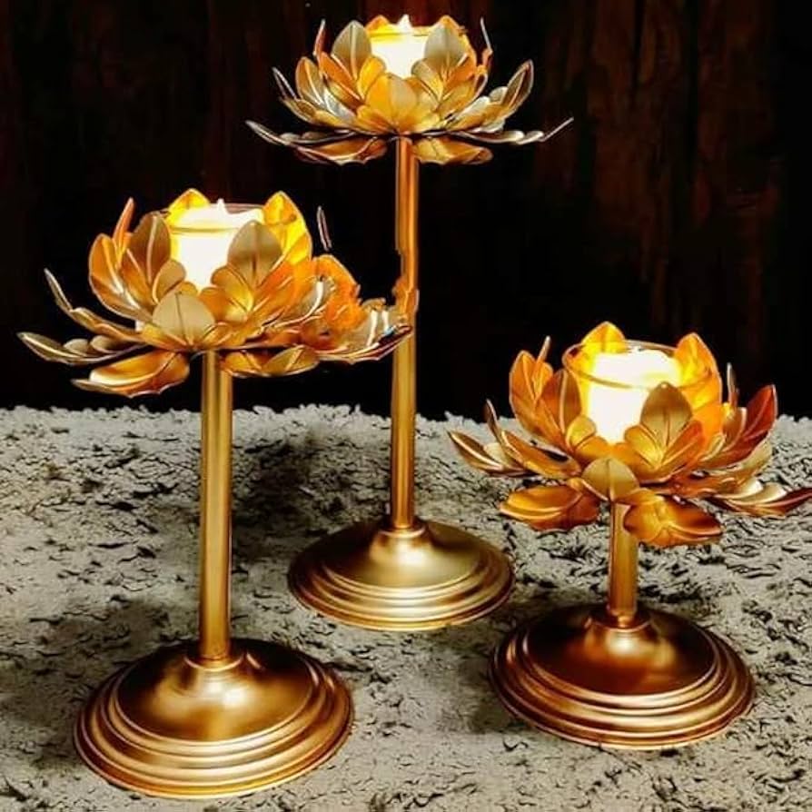 Fine Dycor Lotus Shape Golden Tealight Candle Holder Stand